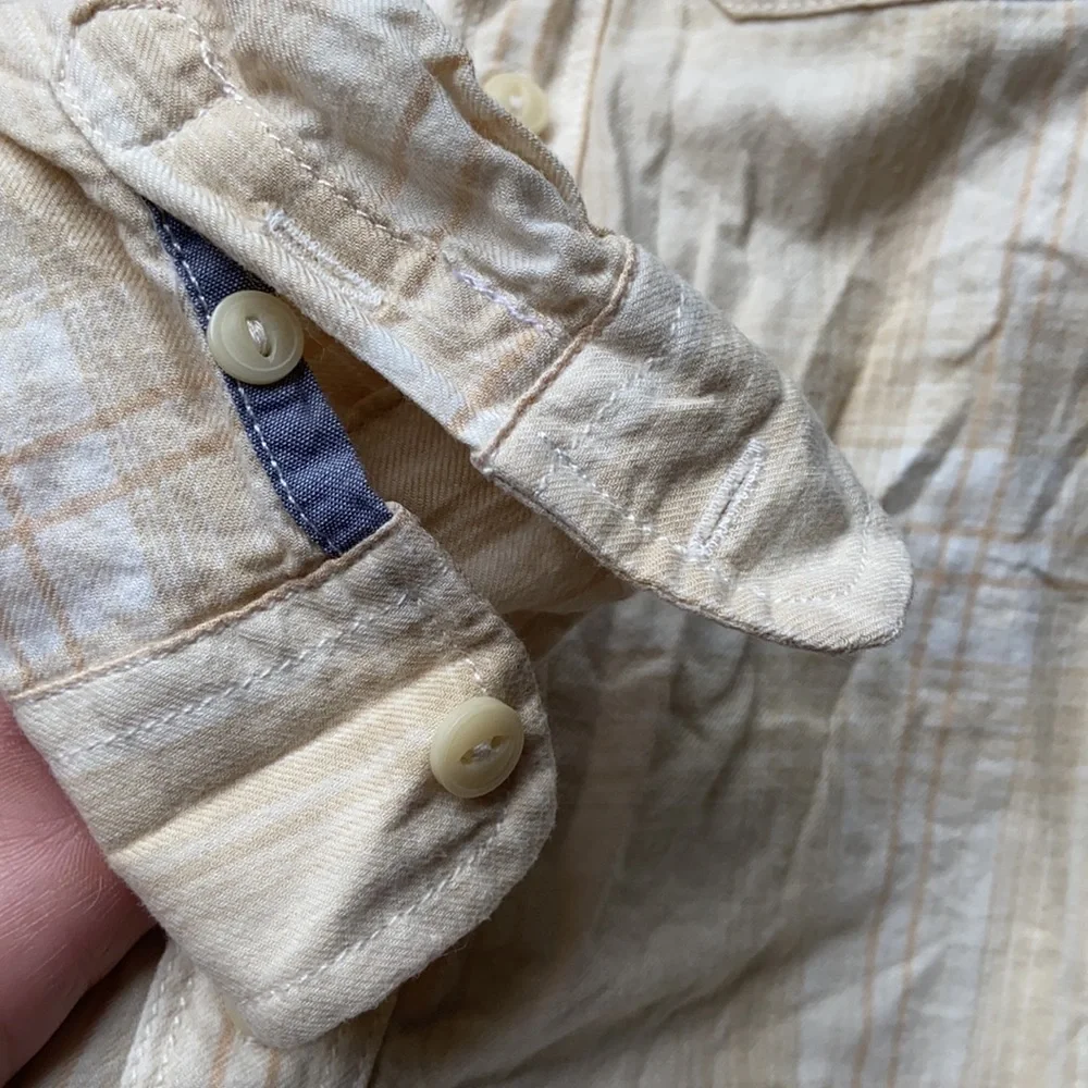 Gap kids cream plaid button down shirt minimalist neutral spring colors boys 5T